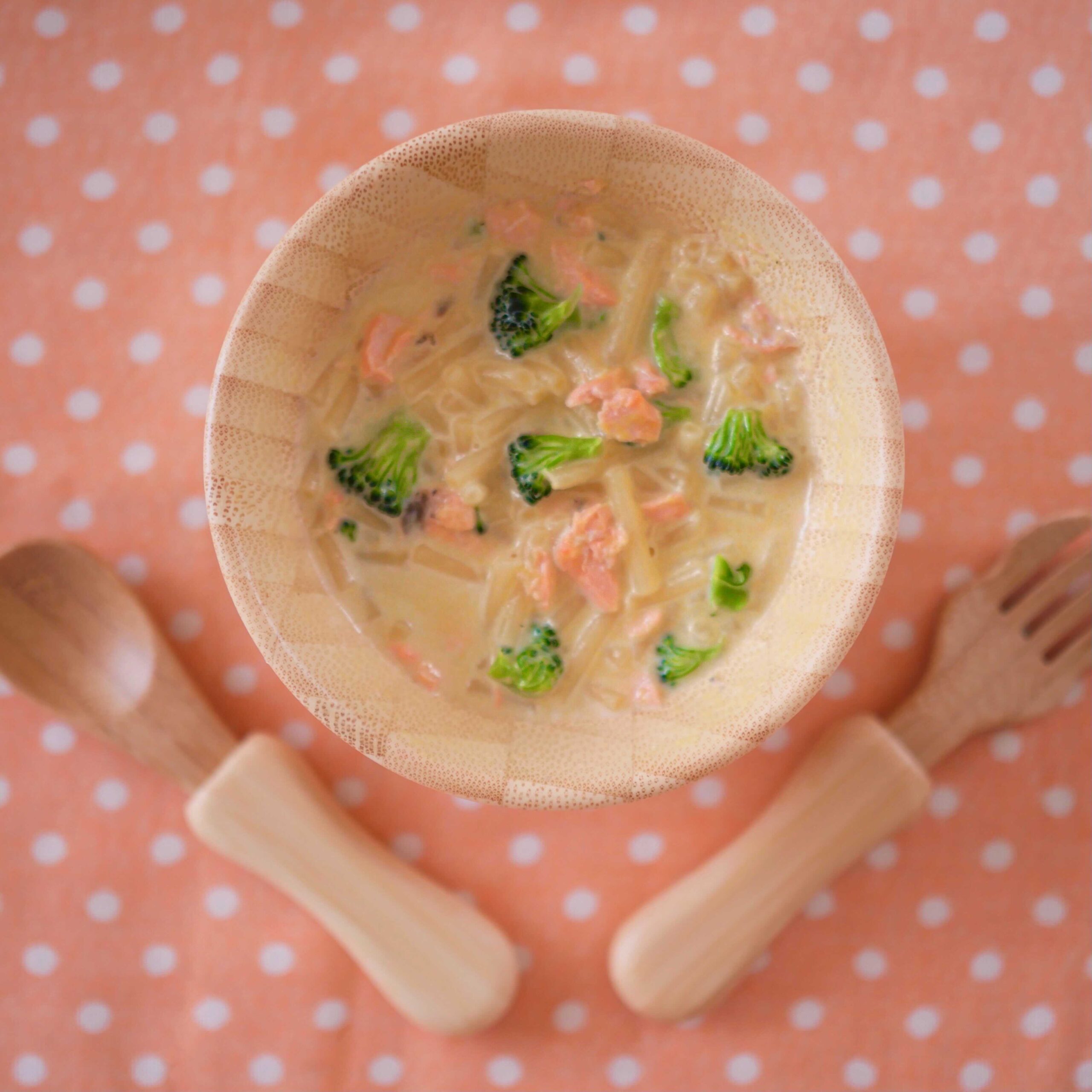 離乳食後期 鮭とブロッコリーのコーンクリームパスタ Baby Potage